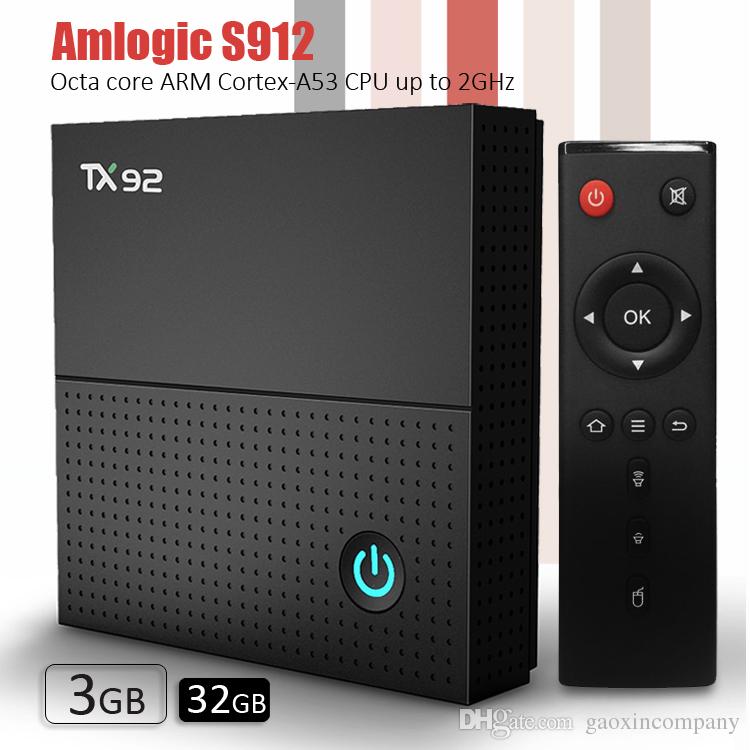 1 Piece TX92 Android 7.1 S912 tv box 3GB 32G 64 bit Octa-core Dual Wifi Bluetooth4.1 1000M LAN 4K H.265