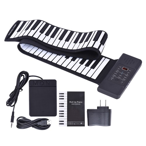 Portable Silicon 88 Keys Hand Roll Up Piano Electronic USB Keyboard Built-in Li-ion Battery and Loud Speaker with One Pedal