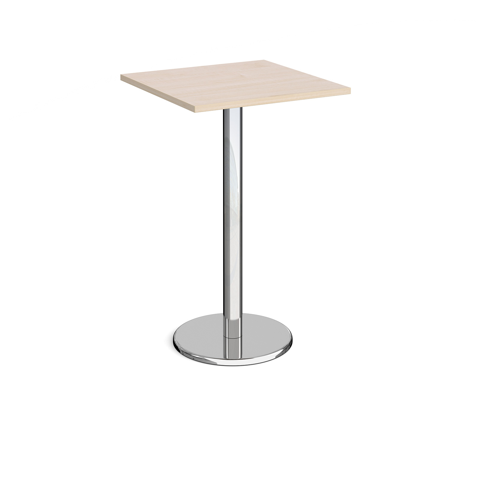 Pisa square poseur table with round chrome base 700mm - maple