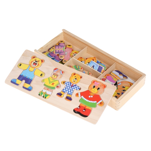 Baby Bear Change Clothes Puzzle Early Education Juego de aderezo de madera Puzzle Jigsaw Puzzle