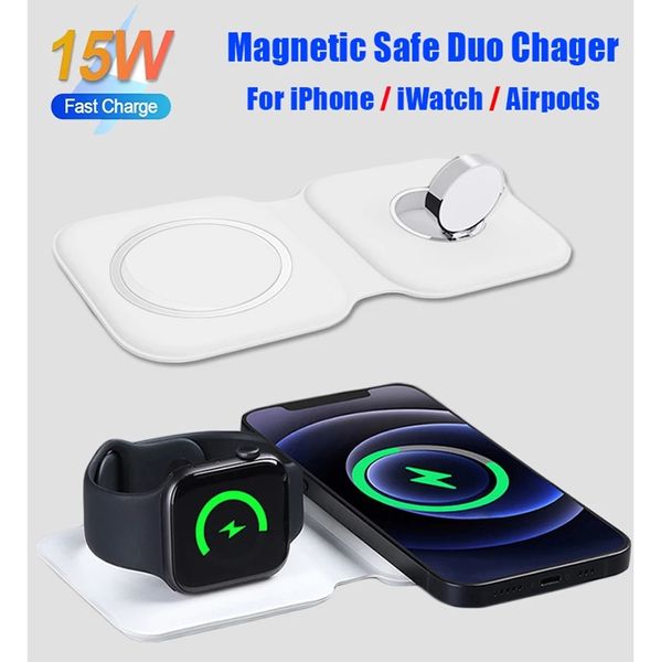 2 in1 Foldable Wireless Magnetic Magsafing Duo Charger For iPhone 12 13 Pro Max Mini 15W Qi Fast Charging Fit Apple Watch 7 6 se magnetic Chargers