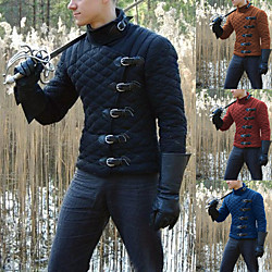 Knight Ritter Retro Vintage Medieval Masquerade Men's Costume Black / Red / Blue Vintage Cosplay Party Halloween Long Sleeve / Top
