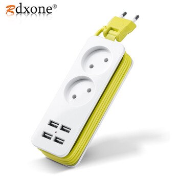Rdxone EU plug Travel Power Strip Portable Extension Socket Outlet with 4 USB Wall Charger Smart Desktop Socket