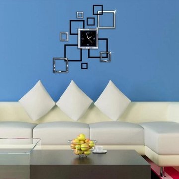 Honana DX-X4 Creative 3D Acrylic Mirror Wall Sticker Quartz Clocks Square Watch Large Home Decor