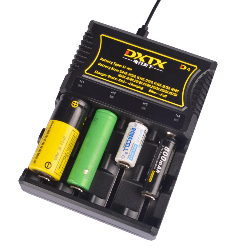 DXTX D4 240V 4.2V 500MA*4 Universal 4 Slots Intelligent Portable USB Lithium Li-Battery Charger Compatible With 14500/16
