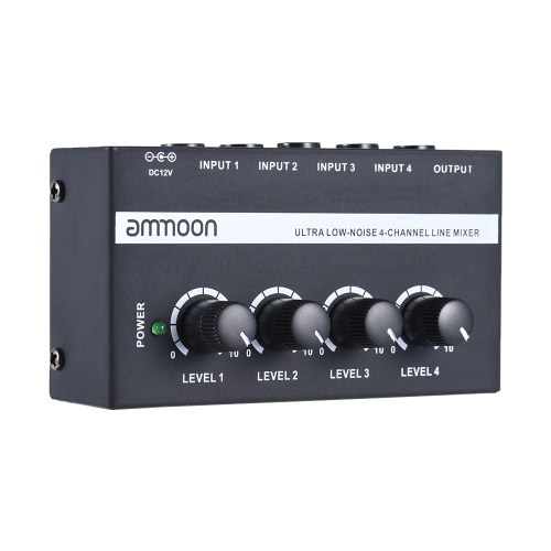 ammoon MX400 Ultra-compact Low Noise 4 Channels Line Mono Audio Mixer with Power Adapter