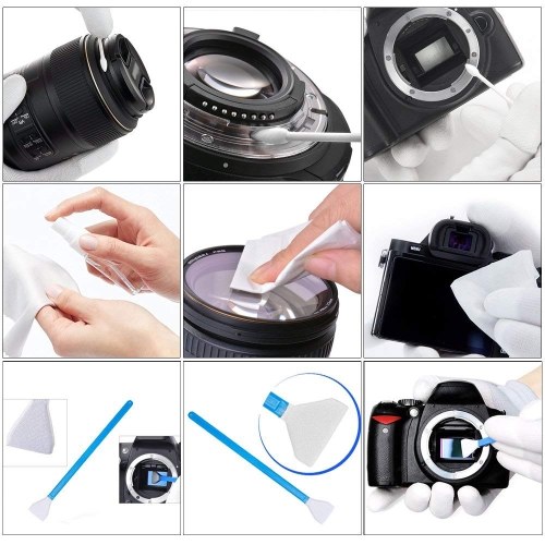 Kit de nettoyage d'appareil photo professionnel Kit de nettoyage de capteur avec tampons de nettoyage pour souffleur d'air Chiffon de nettoyage pour stylo de nettoyage pour la plupart des appareils photo, téléphone portable, ordinateur portable
