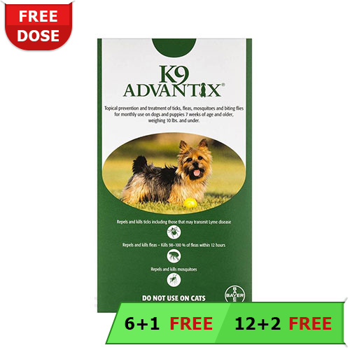 K9 Advantix Small Dogs/Pups 1-10 Lbs (Green) 12 + 2 Free