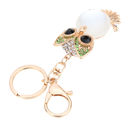 Fashional Jewelry Hollow Shinning Rhinestone Aureate Owl Pendant Pearl-like Body Key Ring Key Chain