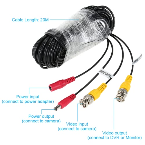 los 65ft 4pcs/lot de BNC DC conector Video Power Cable siamés para CCTV cámara DVR