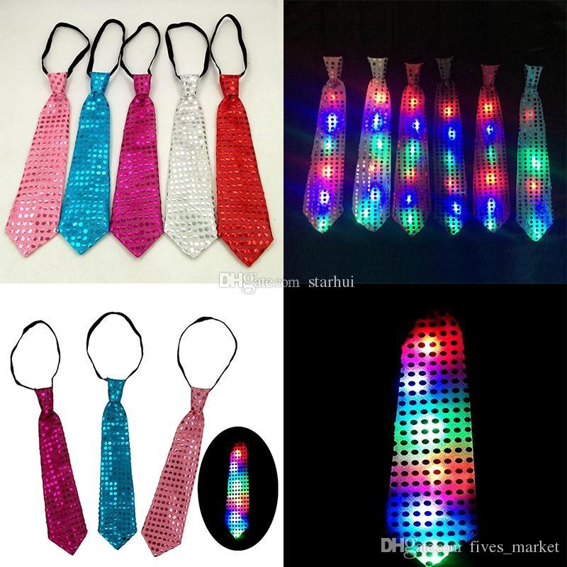 LED Luminous Sequin Neck Ties Kids Adult Changeable Colors Necktie Led Fiber Tie Fashion Xmas Party Decorations WX-C18