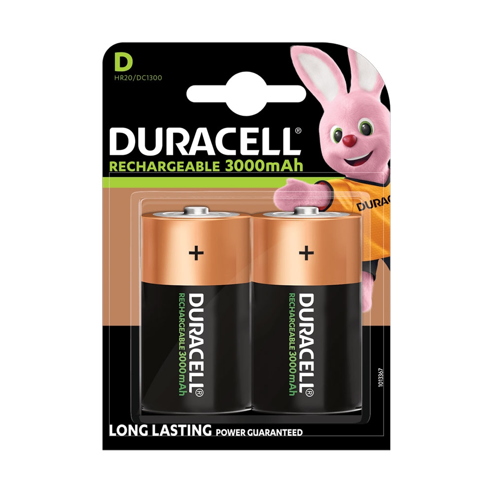 Duracell D Cell Rechargeable Batteries HR20 MN1300 NiMH 3000mAh - 2-Pack