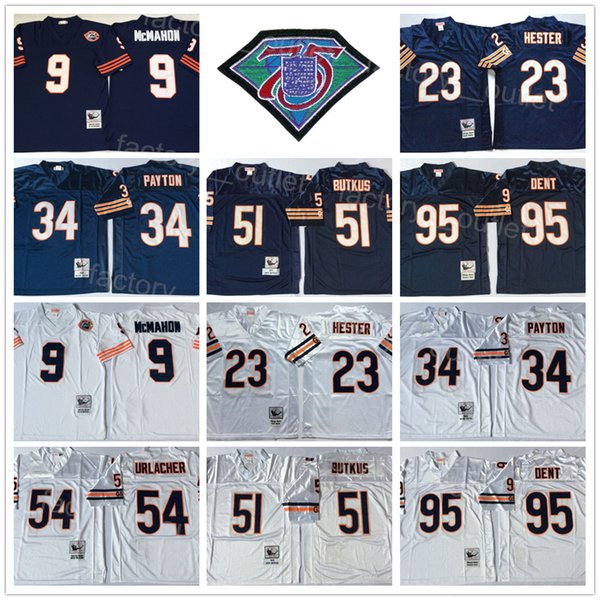 Mitchell and Ness Throwback Football 1979 1985 Vintage 9 Jim McMahon Jersey 75th 23 Devin Hester 34 Walter Payton 51 Dick Butkus 54 Brian Urlacher 95 Richard Dent ncaa