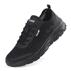 Men's Shoes Sneakers Plus Size Flyknit Shoes Sporty Casual Daily Running Shoes Walking Shoes Mesh Breathable Dark Grey Black and White Black Summer Spring Lightinthebox