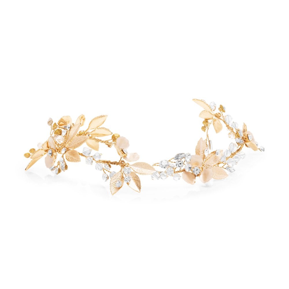 Janelle Gold Plated Brushed Leaf And Painted Floral Hair Vine