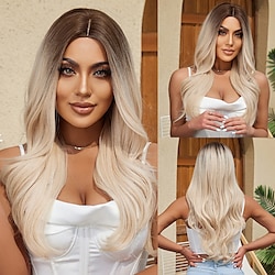 Synthetic Wig Uniforms Career Costumes Princess Curly Deep Wave Middle Part Layered Haircut Machine Made Wig 26 inch Light golden Synthetic Hair Women's Cosplay Party Fashion Blonde Lightinthebox