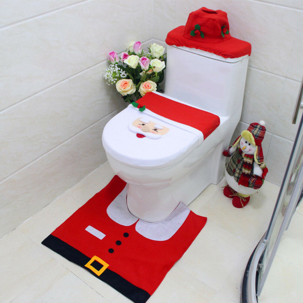Christmas Honana BH227 Reindeer Toilet Seat Cover Happy Santa Closestool Decorations Rug Set