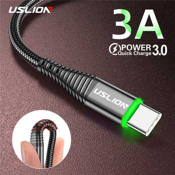 USLION 3A LED USB Type C Cable Fast Charge Wire Type-C for Samsung Galaxy Xiaomi Huawei Phone USB C USB-C Cable Charger Cord