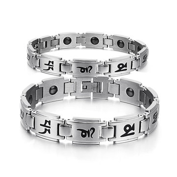 Buddhist Mantra Titanium Steel Energy Magnetic Stone Couple Bracelet