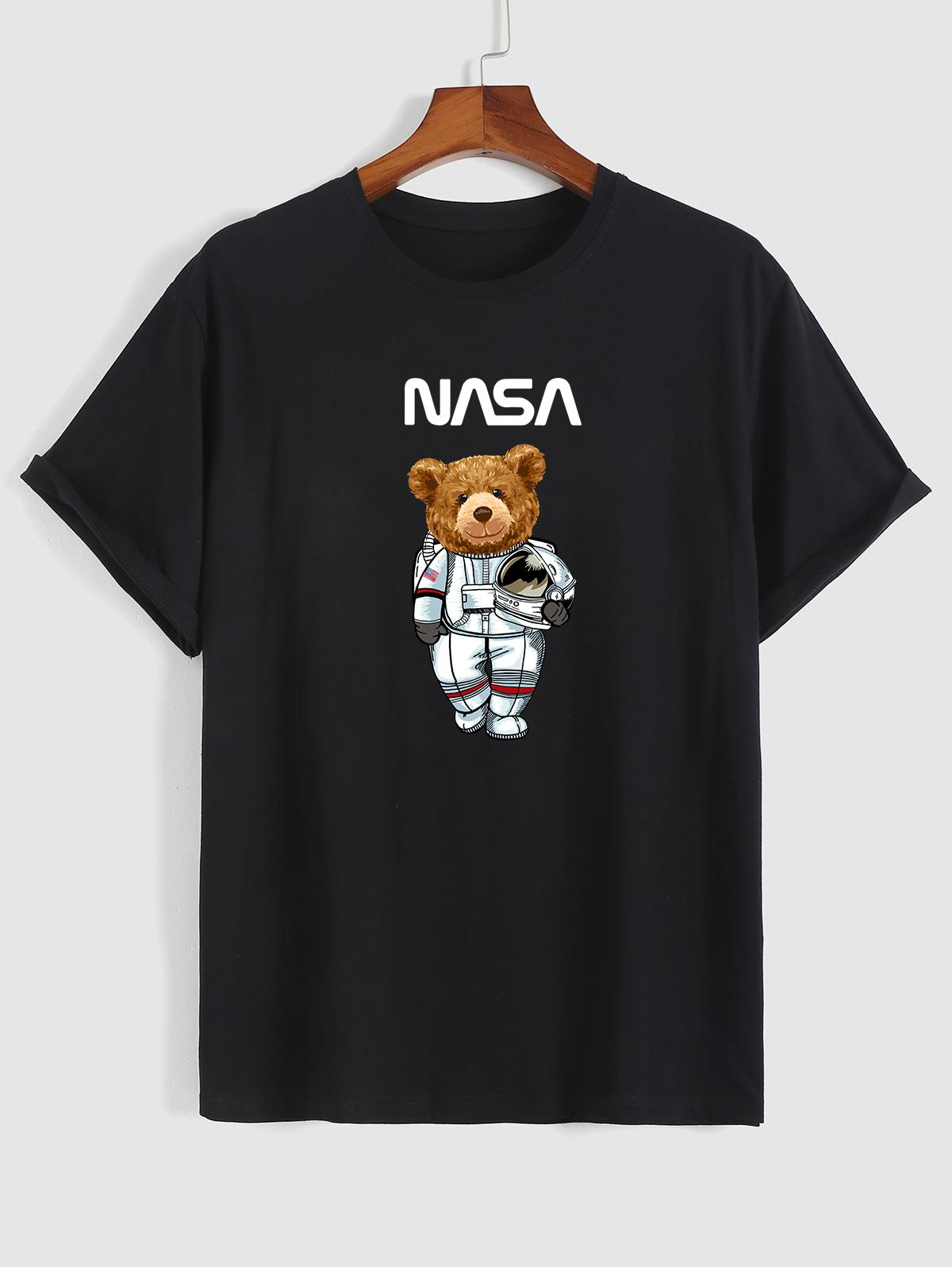 Spaceman Bear Pattern Funny T-shirt Xl Black