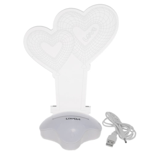 Lixada 3D LED Table Night Bulb Light USB Cable Battery Operated Desk Lamp Wedding Valentine's Day Decorations Indoor Illuminating Use Heart-shaped Warm White
