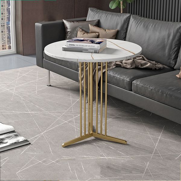 Nordic rock board coffee table simple light luxury modern small apartment balcony wrought iron living room creative round corner table