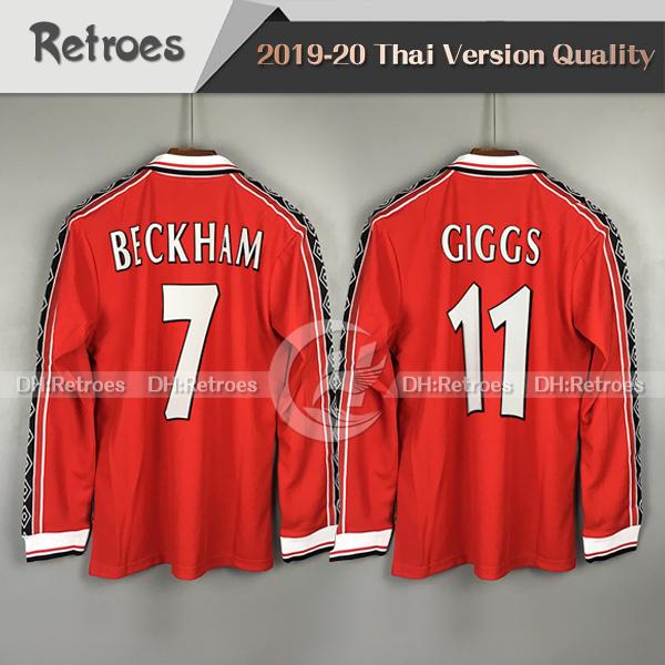 98 99 Retro Version Long sleeve Jerseys 07 08 2006 Soccer jersey #7 Beckham #11 Giggs SCHOLES 1998 1999 1996 Retro football shirt