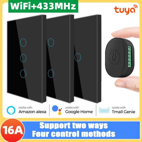 Smart Home Control Wifi EU Wall Touch Switch 433RF Light 1/2/3 Gang No Neutral Wire Required Tuya Life Alexa Google