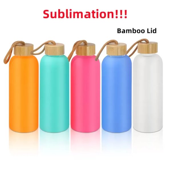 750ml Sublimation Frosted Water Bottles Frosted Glass Mugs Matte Juice Bottle with bamboo lid Blank Sublimation Tumblers Travel Sports Colorful Cup sxjun6