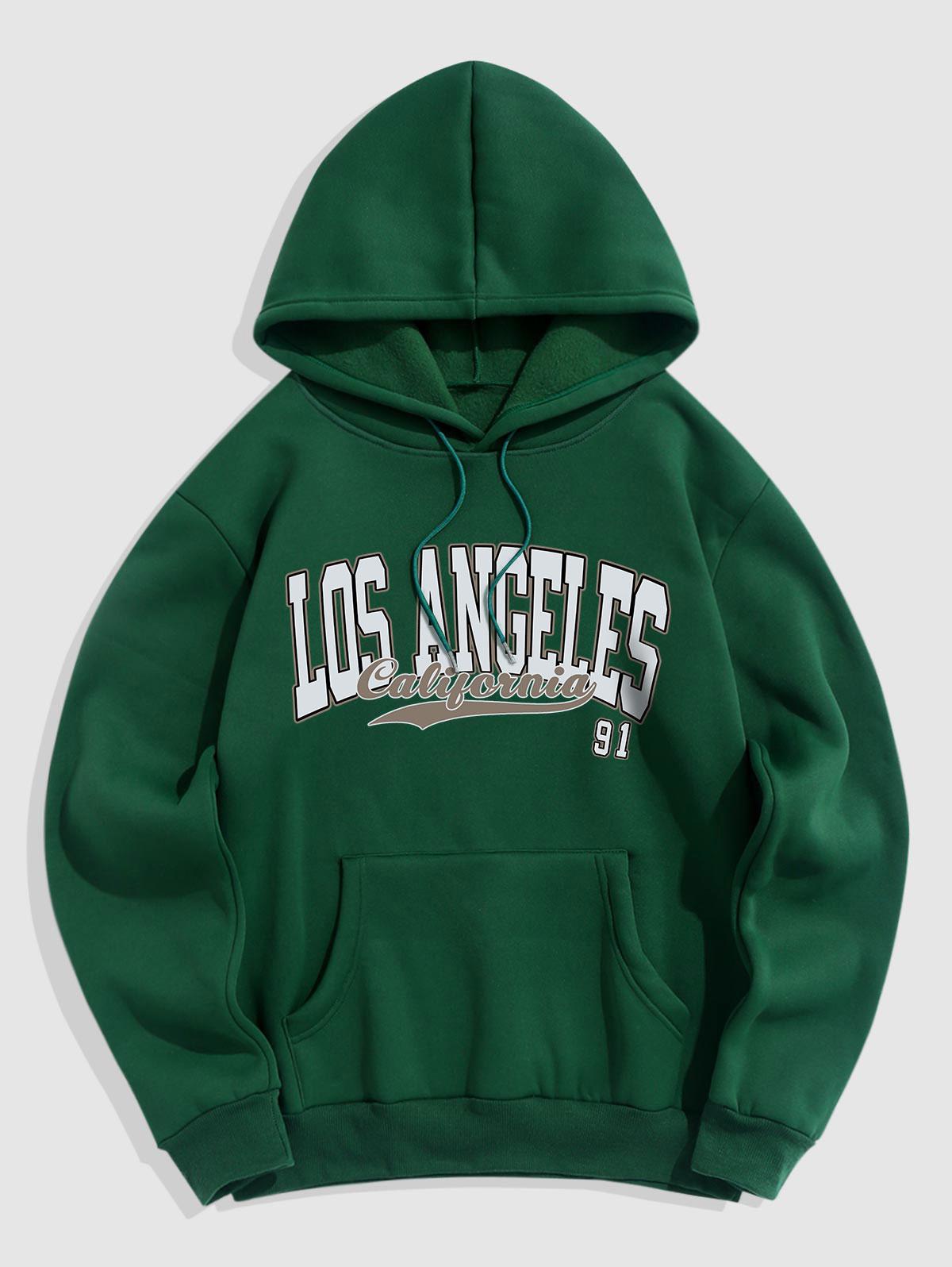 ZAFUL Men's LOS ANGELES California Letter Pattern Fleece-lined Essentials Hoodie M Deep green