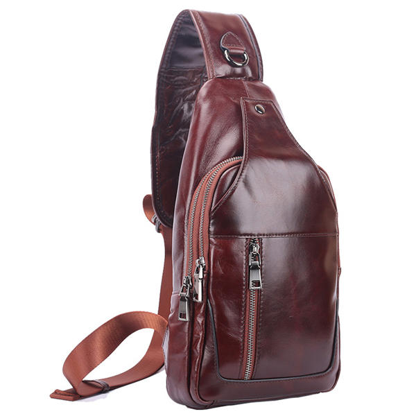 Men Business Genuine Leather Chest Bag Shoulder Bags Crossbody Bags