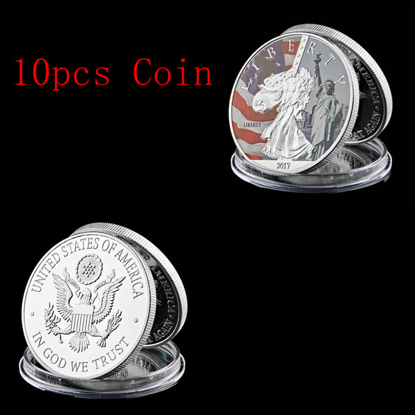 10pcs USA Washington Statue Of Liberty Craft Silver Plated Military Eagle Challenge Coin Collectibles