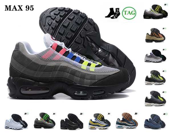NEW OG Neon 95 Mens Running Shoes 95s Triple Black Cork Greedy Dark Smoke Grey Speed-Lacing Glass Blue Midnight Navy Mens Women Trainers outdoor Sports Sneakers