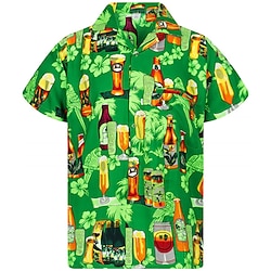 Men's Shirt Summer Hawaiian Shirt Graphic Prints Beer Turndown Green Casual Holiday Short Sleeve Button-Down Print Clothing Apparel Tropical Fashion Hawaiian Soft miniinthebox