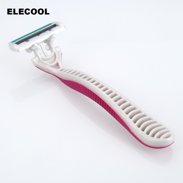 elecool 1pcs universal manual rubber women's razor handle for triple blades quick installation stainless steel blade shaving
