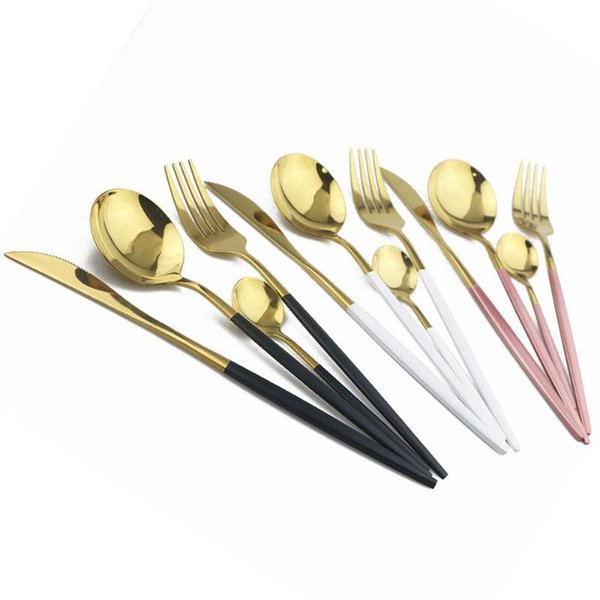 Dinnerware Sets 4Pcs/set Black Gold Cutlery Set Stainless Steel Silverware Knife Fork Spoon Dinner Rose Flatware Drop