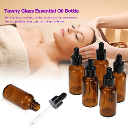 6pcs 30ml Tawny Essential Oil Bottles Glass Dropper Bottle Jars Round Head Essential Oil Jars With Pipette