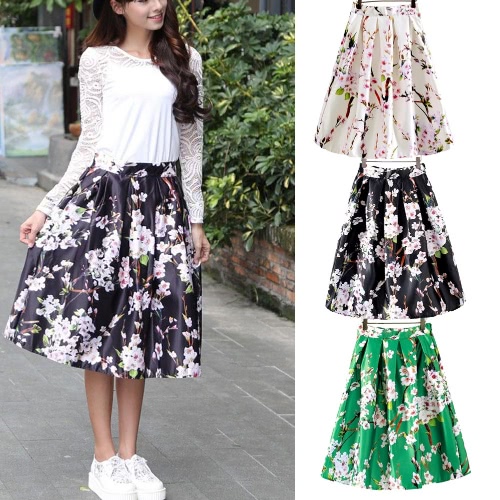 Nueva moda mujer falda mariposa estampado Floral A línea cremallera falda elegante verde/negro/blanco