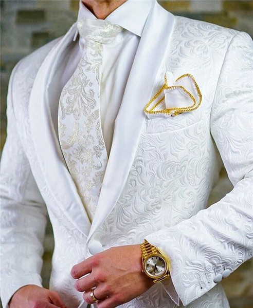Blazer Jacket Shawl Lapel White Custom Made Men Suits Wedding/Prom/Dinner/Work Groom Tuxedos Best Men ( Jacket+Pants+Tie )M83