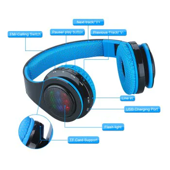 EXCELVAN Écouteurs Stéréo Bluetooth sans Fil Réglable et Pliable Classique, Lourd Basse, Radio FM / Carte TF, avec Bouchons d'Oreille Souples d'iPhone pour Homme Femme Graçon et Fille