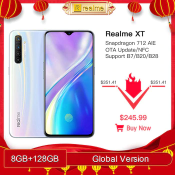 Global Version Realme XT 8GB RAM 128GB ROM NFC Mobile Phone Snapdragon 712 AIE 64MP Quad Camera 4000mAh Fast Charge Smartphone