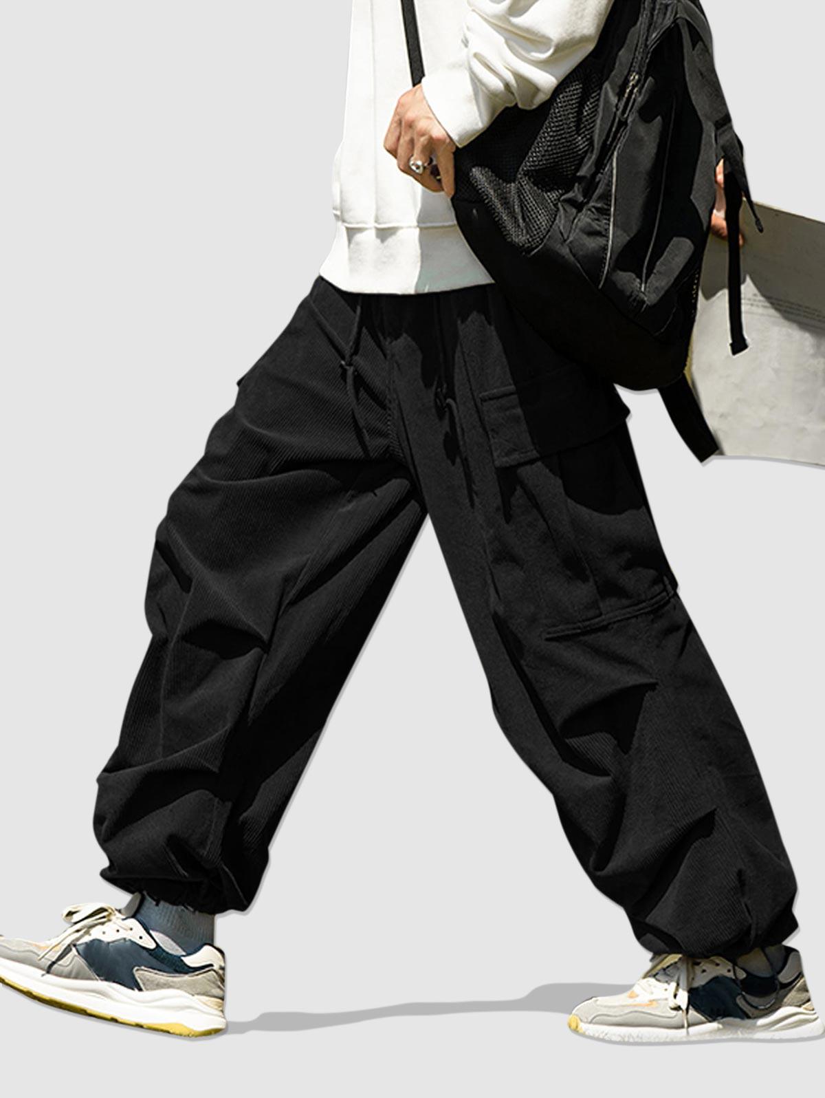 ZAFUL Men's Side Large Pocket Design Wide Leg Corduroy Pants Xxl Black