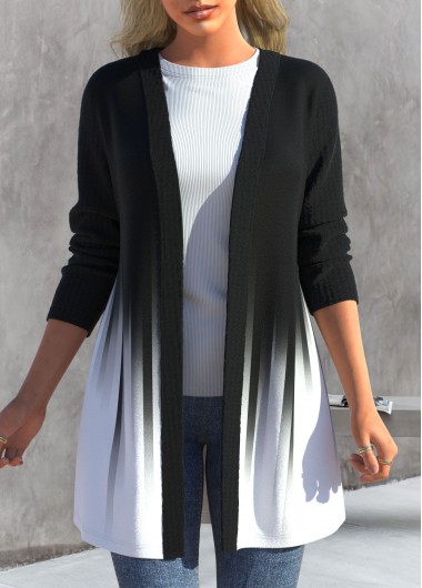 ROTITA Contrast Black Ombre Long Sleeve Coat