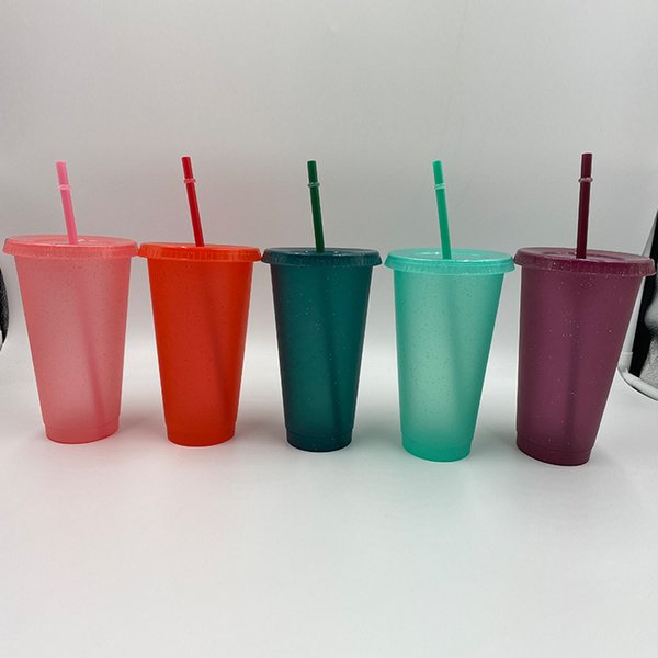 New Arrivals 500ml 710ml Creative Sequins Plastic Bottle Plastic Drinking Tumbler with Lid and Straw Summer Drinkware Juice Cup Z11