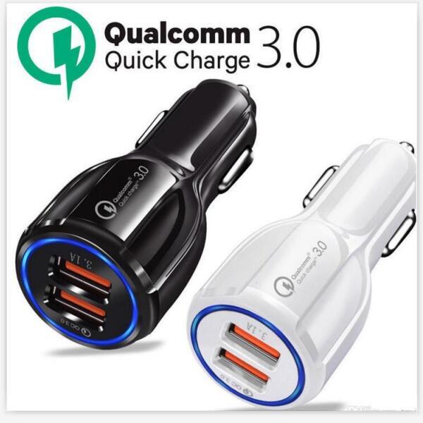 QC 3.0 Certified Quick Charge Dual 2 USB Port Fast Car Charger Charging 36W Accessory Car Adapter for Mobile Phone 50pcs