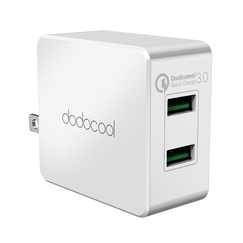Charge dodocool 36W rapide 3.0 Chargeur adaptateur secteur 2-Port USB avec Pliable US Plug Blanc