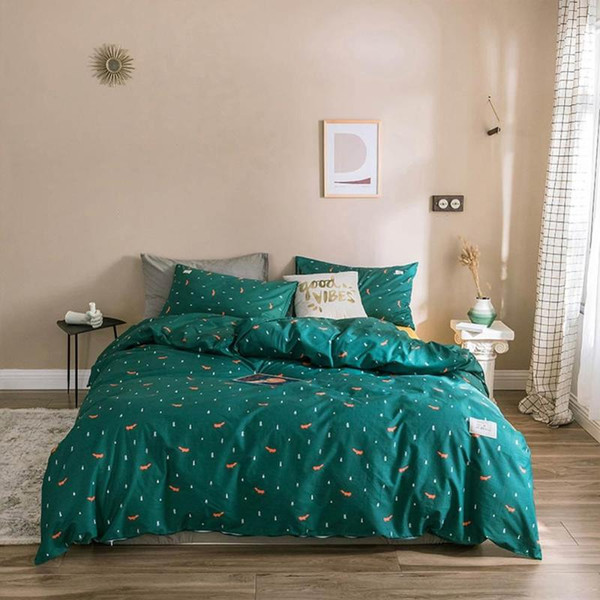 Luxury Dark Green Trees INS Bedding Sets Twin Queen King Flat Sheet Fitted Sheet High Count Cotton Bedlinens Duvet Cover Set