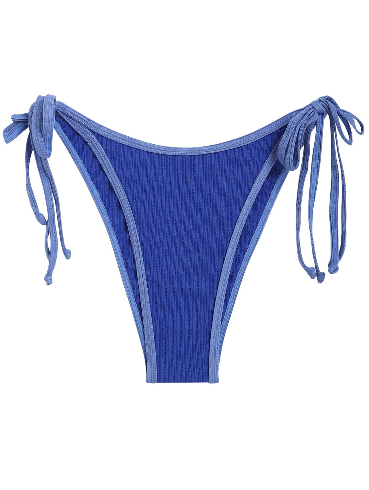 Ribbed Contrast Binding Tie Side Bikini Bottom M Blue