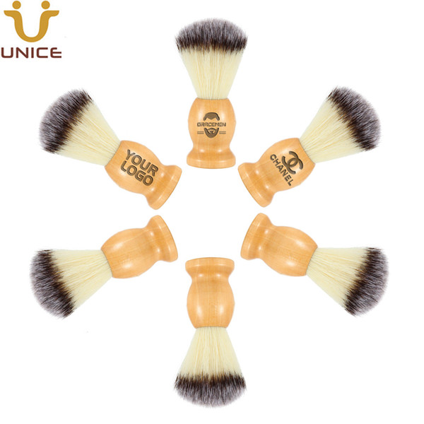 MOQ 50 pcs OEM Customized LOGO Beard Shaving Brush Barber Razor Beard Brush Wooden Handle & Nylon Bristle Mens Facial Cleaning Brushes