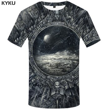 KYKU Brand Galaxy Space T-shirts Men Metal T shirt 3d Moon Tshirt Printed War Tshirts Casual Gothic Print Mens Clothing Printed